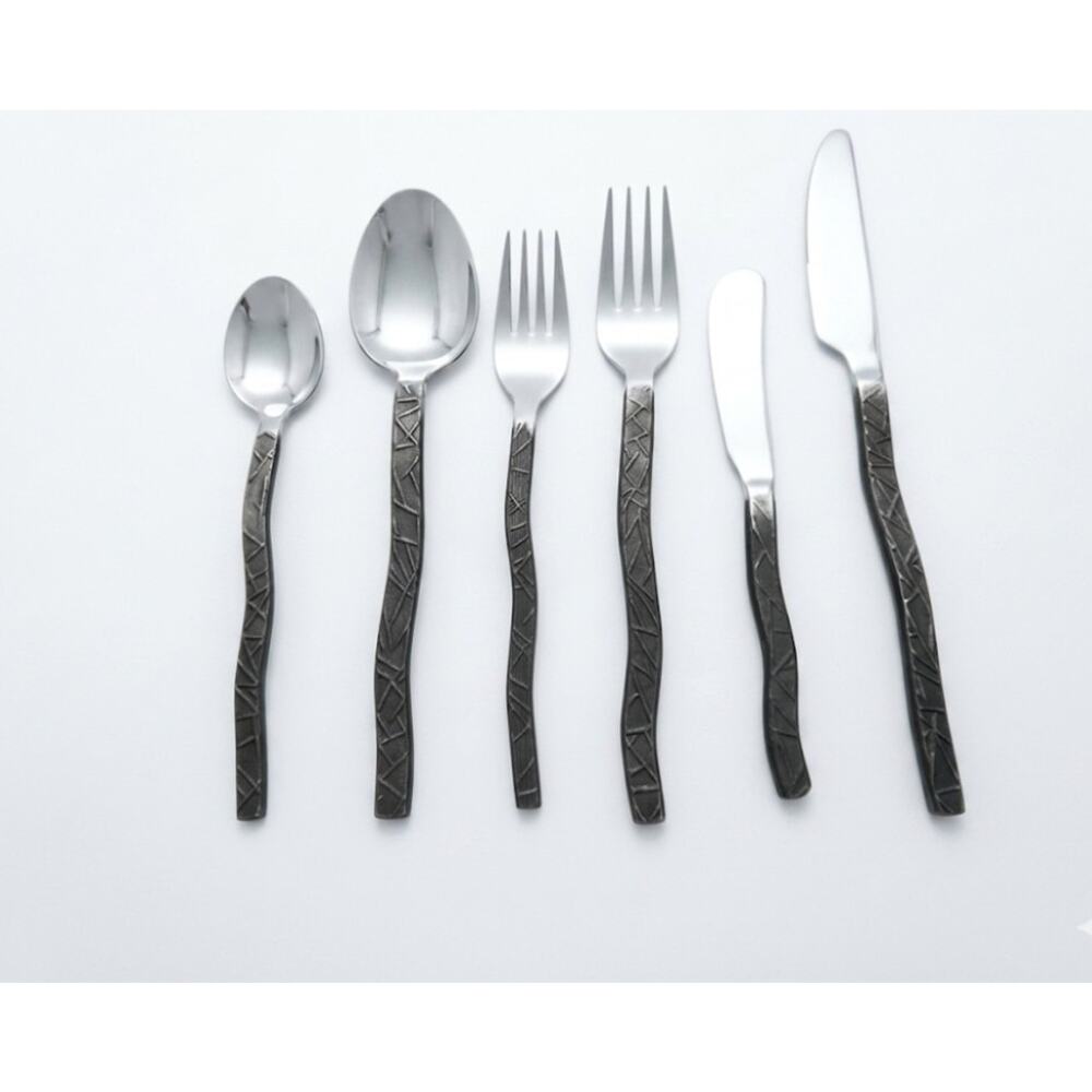 Gourmet Settings New Wave Stainless Steel Flatware 36 Pieces Black Oxidized